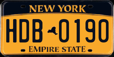 NY license plate HDB0190