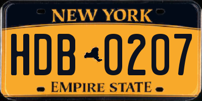 NY license plate HDB0207