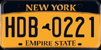 NY license plate HDB0221