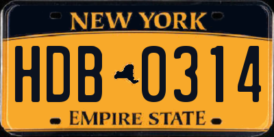 NY license plate HDB0314