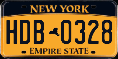 NY license plate HDB0328