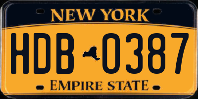 NY license plate HDB0387