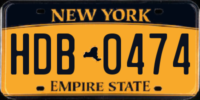 NY license plate HDB0474