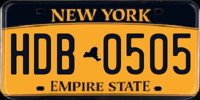 NY license plate HDB0505