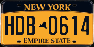 NY license plate HDB0614