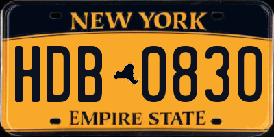 NY license plate HDB0830