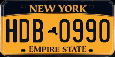 NY license plate HDB0990