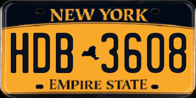 NY license plate HDB3608