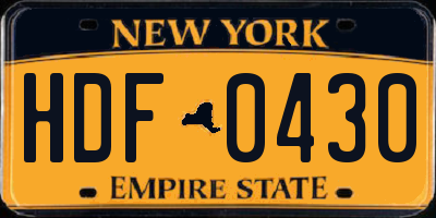 NY license plate HDF0430