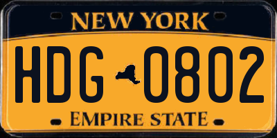NY license plate HDG0802
