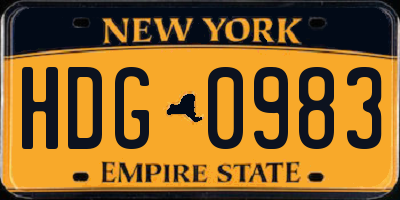 NY license plate HDG0983