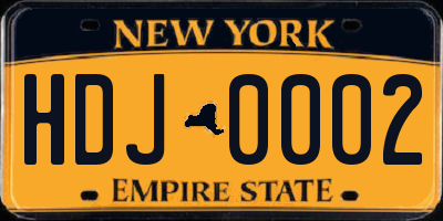 NY license plate HDJ0002