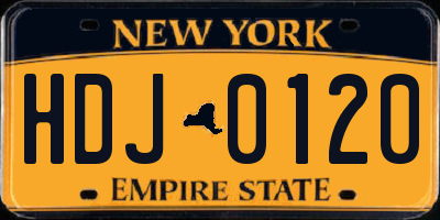 NY license plate HDJ0120