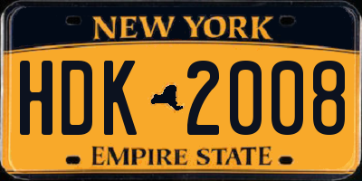 NY license plate HDK2008