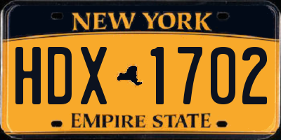NY license plate HDX1702