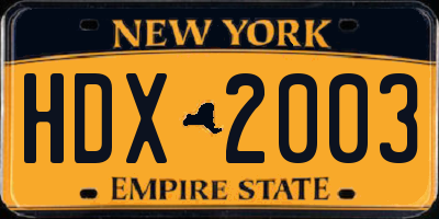 NY license plate HDX2003