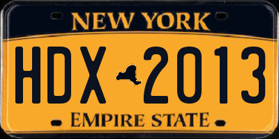 NY license plate HDX2013