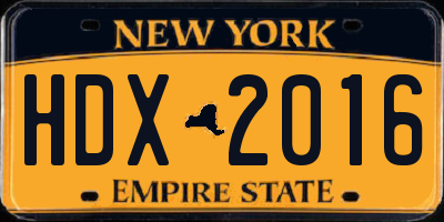 NY license plate HDX2016