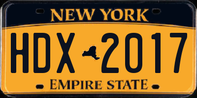 NY license plate HDX2017