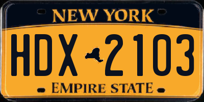 NY license plate HDX2103