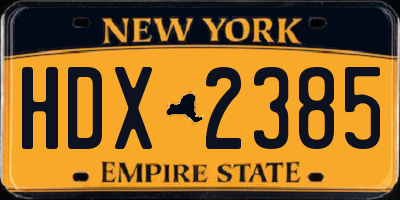 NY license plate HDX2385