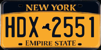 NY license plate HDX2551