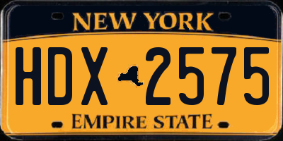 NY license plate HDX2575