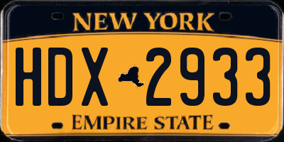 NY license plate HDX2933