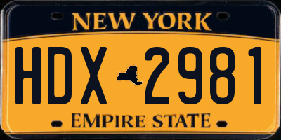 NY license plate HDX2981