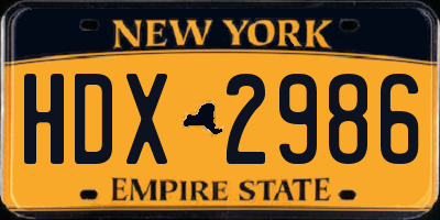NY license plate HDX2986