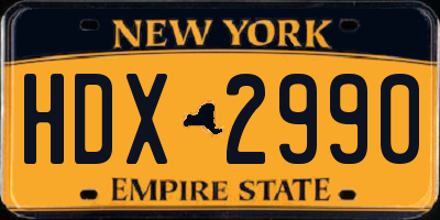NY license plate HDX2990