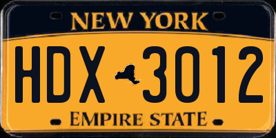 NY license plate HDX3012
