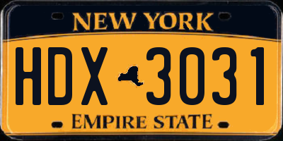 NY license plate HDX3031