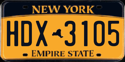 NY license plate HDX3105