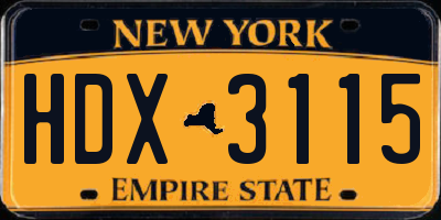 NY license plate HDX3115