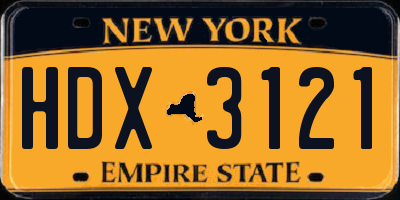NY license plate HDX3121
