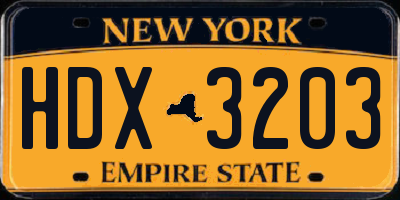 NY license plate HDX3203