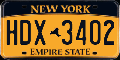 NY license plate HDX3402