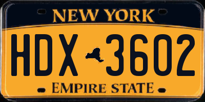 NY license plate HDX3602