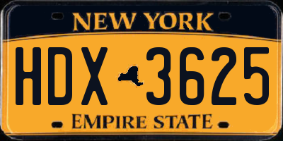 NY license plate HDX3625