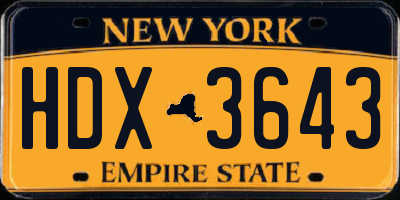 NY license plate HDX3643