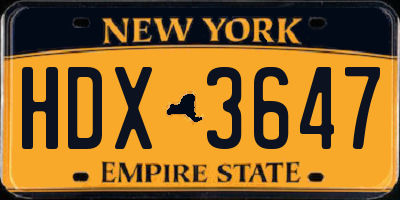 NY license plate HDX3647