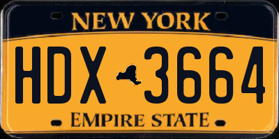 NY license plate HDX3664
