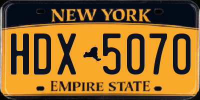 NY license plate HDX5070