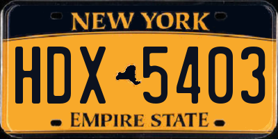 NY license plate HDX5403