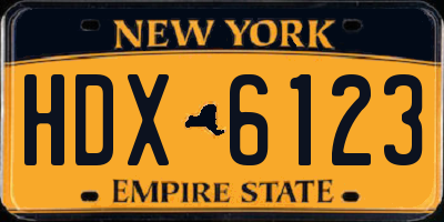 NY license plate HDX6123