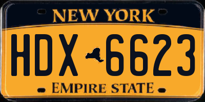 NY license plate HDX6623