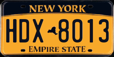 NY license plate HDX8013