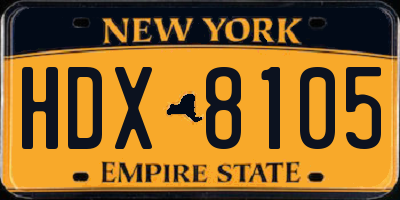 NY license plate HDX8105