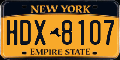 NY license plate HDX8107